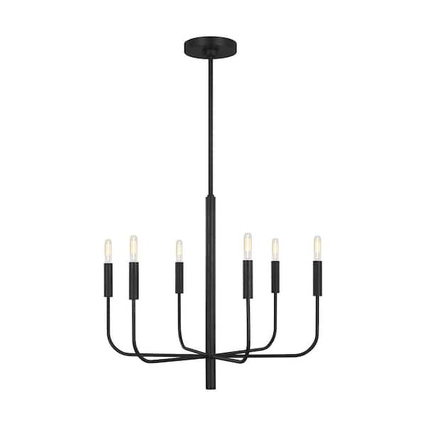 Generation Lighting Brianna 6-Light Aged Iron Minimalist Modern Hanging Candlestick Chandelier