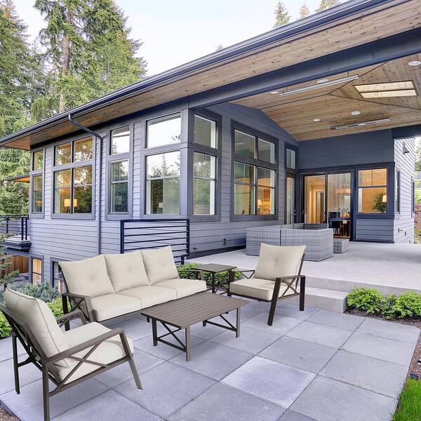 Modern Muse 5-Piece Aluminum Patio Sofa Set With Light Brown Cushions