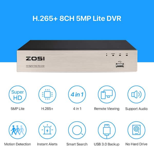 ZOSI 8-Channel H.265+ 5MP-Lite DVR Security Camera System with 4