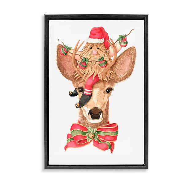 Santa's Elf on Deer by Nancy Overton 1-Piece Black Floater Frame Graphic Fantasy Art Print 25 in. x 17 in.
