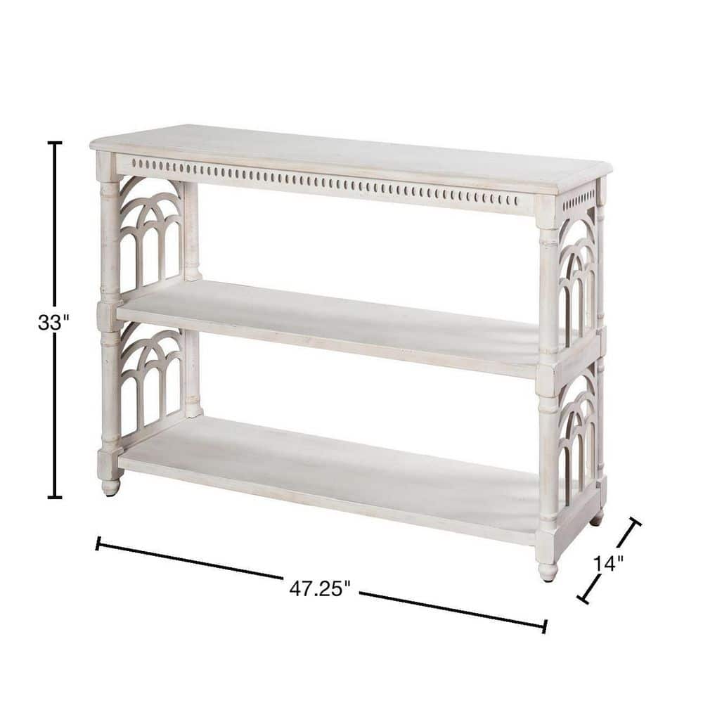 Distressed White 3-Tier Console Table with Storage