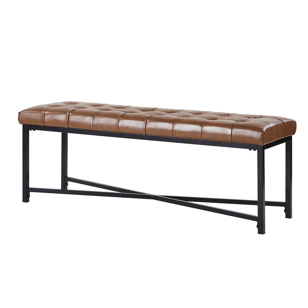 JAYDEN CREATION Cristian Camel Genuine Leather Tufted Bedroom Bench with Metal Legs BECZ0822CML