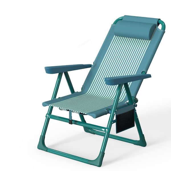SEEUTEK Metal Green Outdoor Camping Folding Lounge Chair, 6