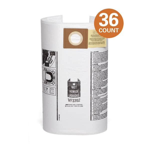 Genuine VF3702D Wet Dry Vac Premium Wet and Dry Debris Bags for Select 12-16 Gal. RIDGID Shop Vacuums, Size A (36-Pack)