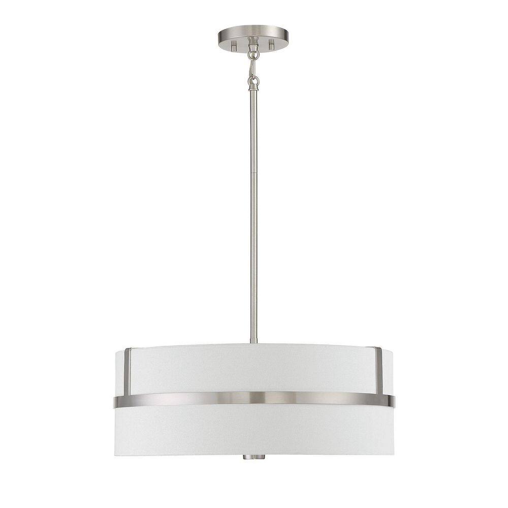 Contemporary Brushed Nickel Drum Pendant with White Shade