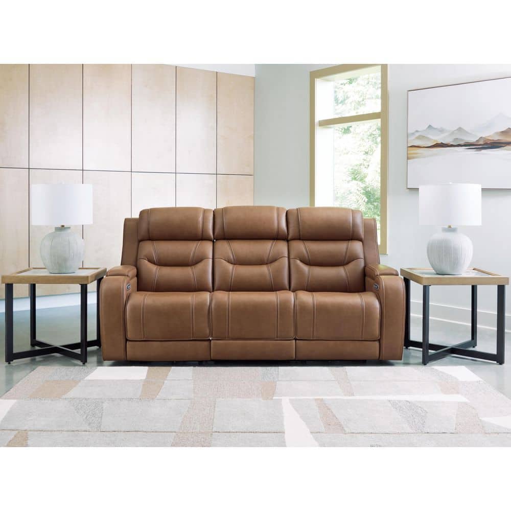 Guru 84 in. Track Arm Leather Match Rectangle Power Reclining Sofa with Cup Holders and USB Ports in Brown price history on PriceWatchPro