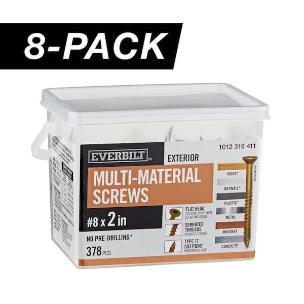 8-Pack #8 x 2 in. Brown 6-Lobe Star Drive Exterior Flat Head Multi-Material Screw (24 lbs. / 3,024-Piece)