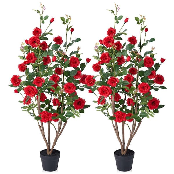 DR.Planzen 4 ft. Artificial Red Rose Flowers with Red Faux Flowers ...