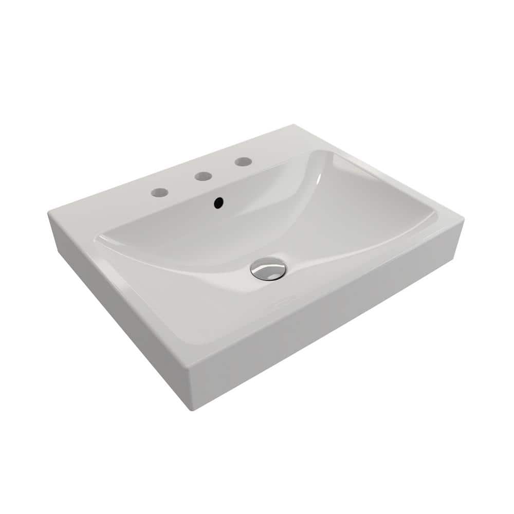 Modern White Ceramic Wall-Mount Rectangular Bathroom Sink