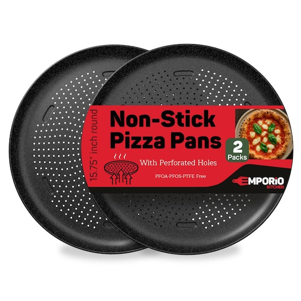 Nonstick Pizza Pan 2-Pack 16 in. Round Carbon Steel Pizza Tray, Oven Safe 450°F, Dishwasher Safe, Gray Marble Coating