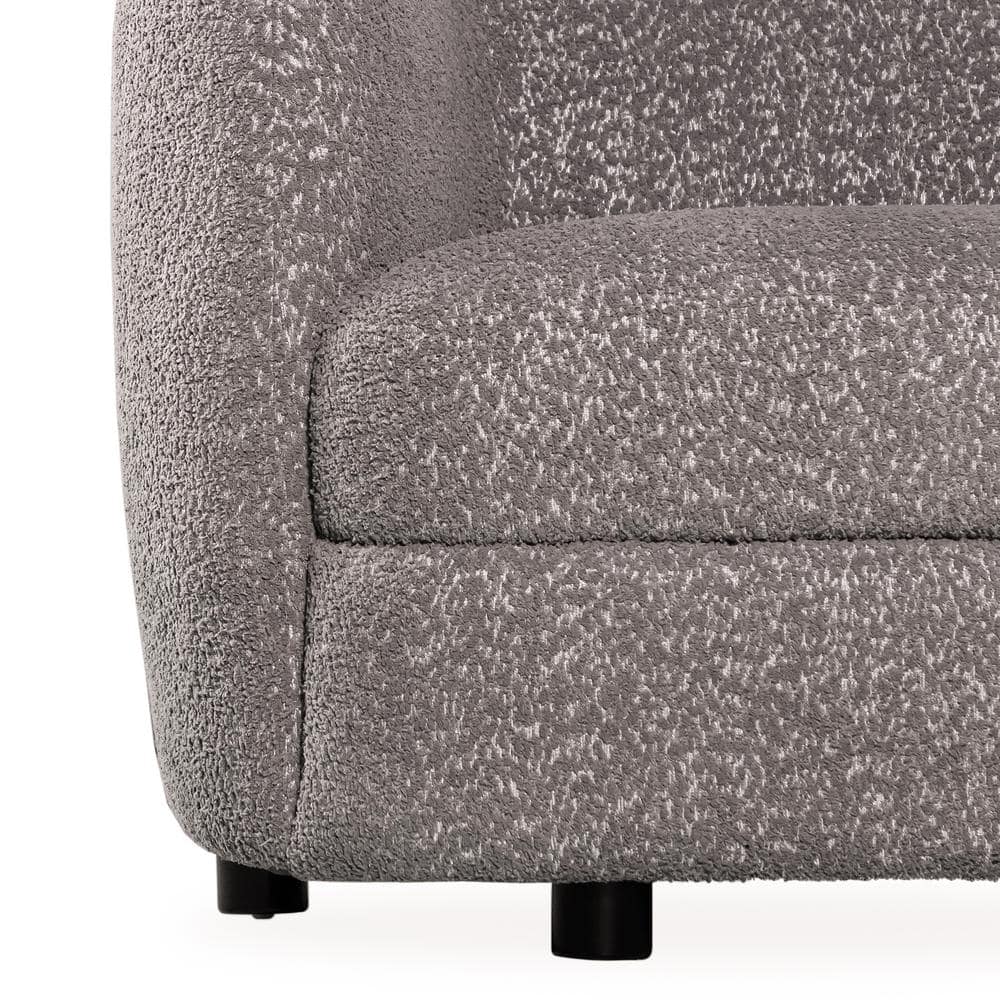 Charcoal Gray Boucle Fabric Curved Loveseat with Wooden Legs