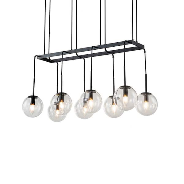 EDISLIVE Shellman 8-Light Black Mordern Chandelier Globe Clear Glass Kitchen Island Pendant