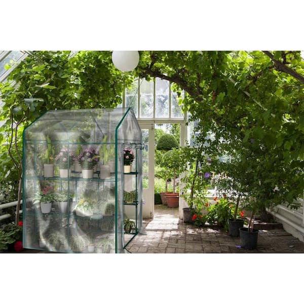 55 D x 28 W x 76 H 2 Tier 4 Shelves Portable Plant Gardening Greenhouse Walk-in Greenhouse Front Roll-Up Zipper Entry Door 