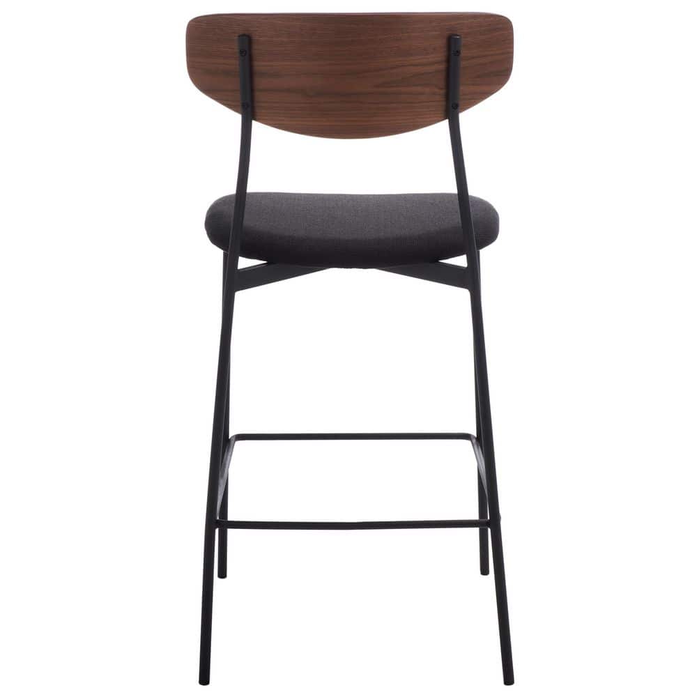 Retro-Chic Walnut & Black Leather Saddle Style Counter Stool