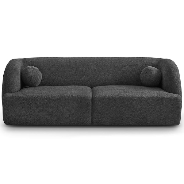 Ashcroft Furniture Co Daisy 87 in. W Round Arm Modern Luxury Japandi Style Boucle Fabric Curvy Sofa Couch in Gray (Seats 3)