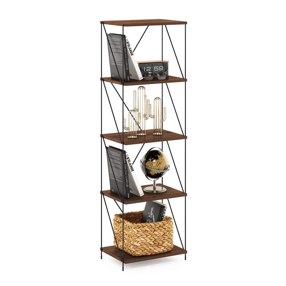 Walnut Cove Narrow 5-Tier Industrial Display Rack with Metal Frame