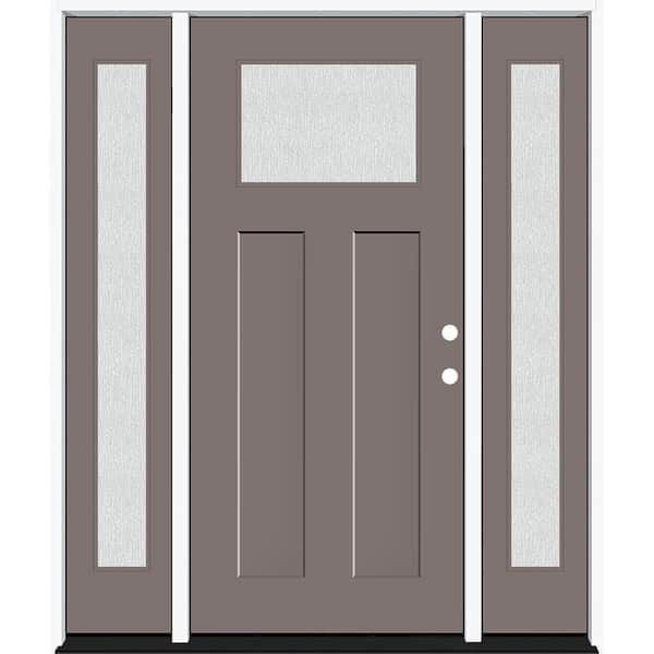 Legacy 64 in. x 80 in. 1/4 Toplite Rain Glass LHIS Primed Kindling Finish Fiberglass Prehung Front Door w/Dbl 12 in. SL