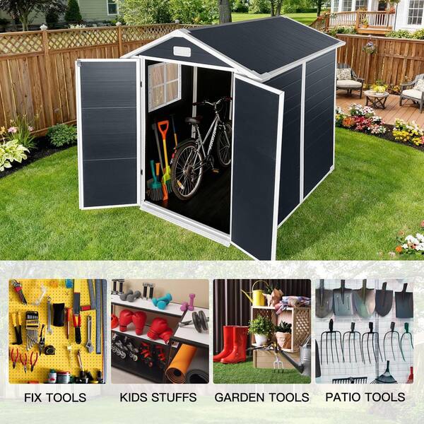 VAMOP 6 ft. W x 6 ft. D Plastic Shed with Lockable Door, Floor