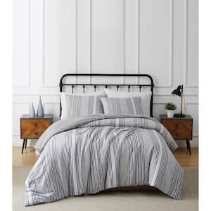 Kiel Stripe 3-Piece Grey Cotton Flannel King Comforter Set