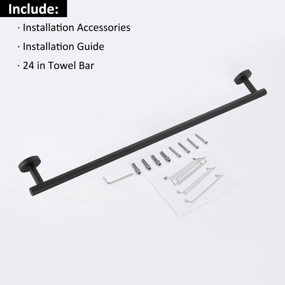 Matte Black 24-Inch Stainless Steel Wall-Mounted Towel Bar