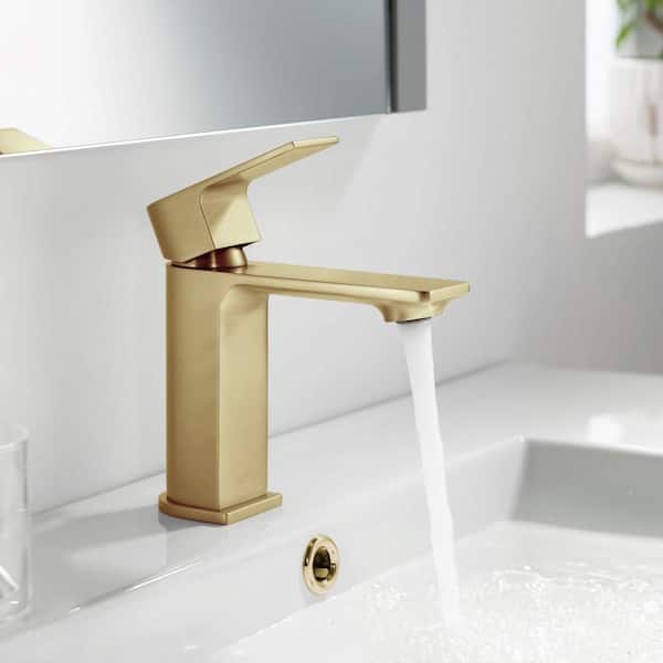Single Handle Bathroom Sink Faucet Solid Brass Mid Arc Spout Durable Scratch-Resistant Faucet in Brushed Gold