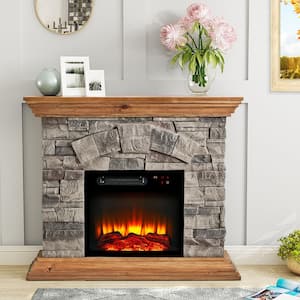 40 in. Freestanding Electric Fireplace in Light Tan