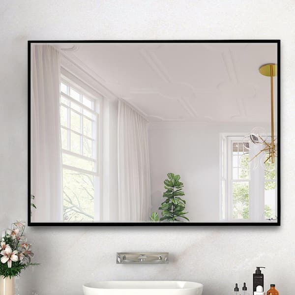 Unbranded 38 in. W x 26 in. H Rectangular Framed Wall Bathroom Vanity Mirror in Black