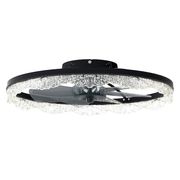 23.6 in. Black Smart Selectable LED Flush Mount with Texture Design Adjustable Color Temperature