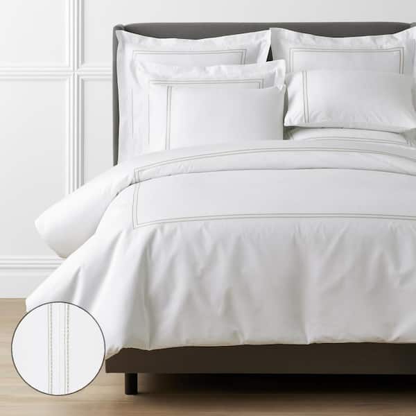 The Company Store Legends Hotel Dorset Stripe Taupe King Egyptian Cotton Sateen Duvet Cover