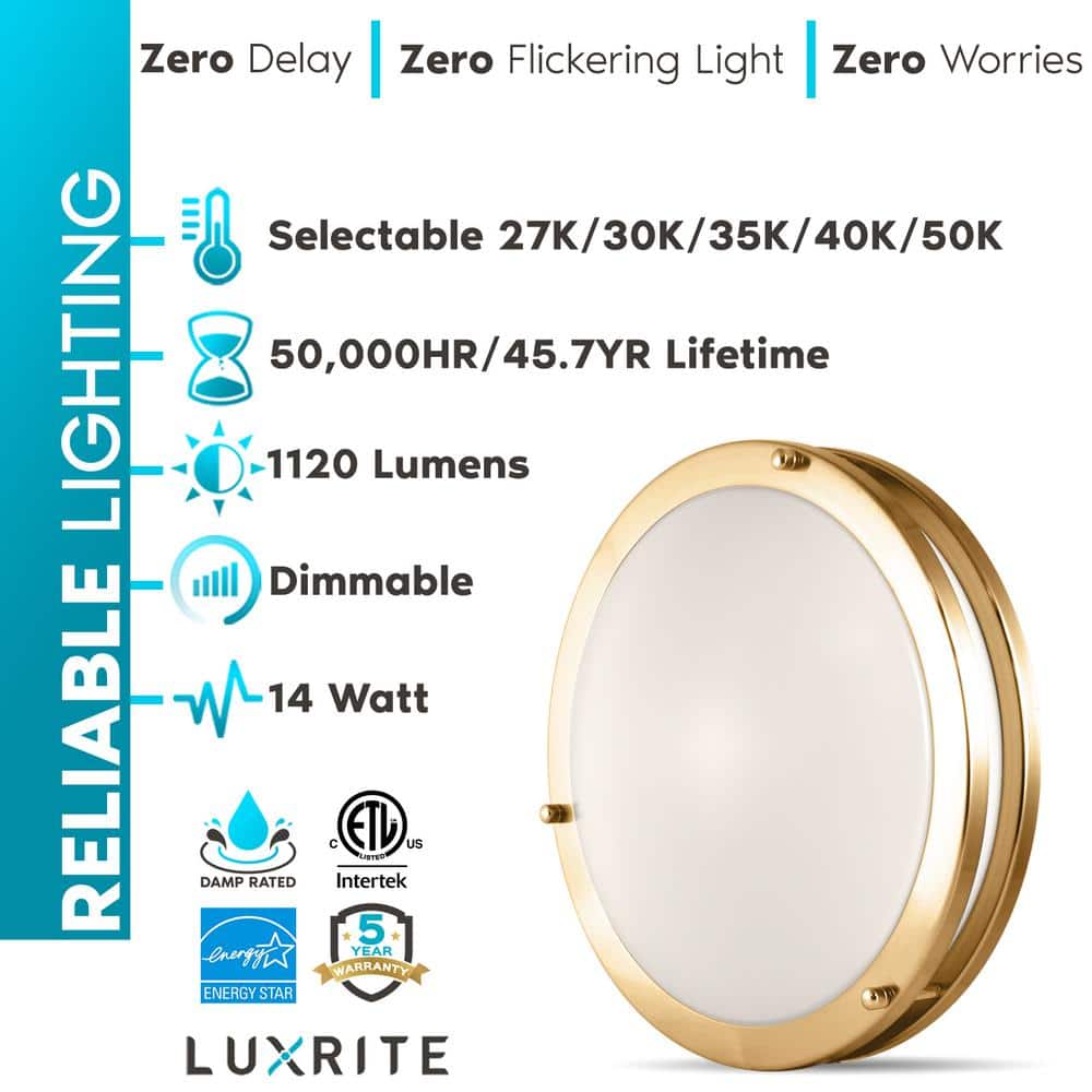 Brushed Brass 12" LED Flush Mount Ceiling Light with Dimmable Energy Star