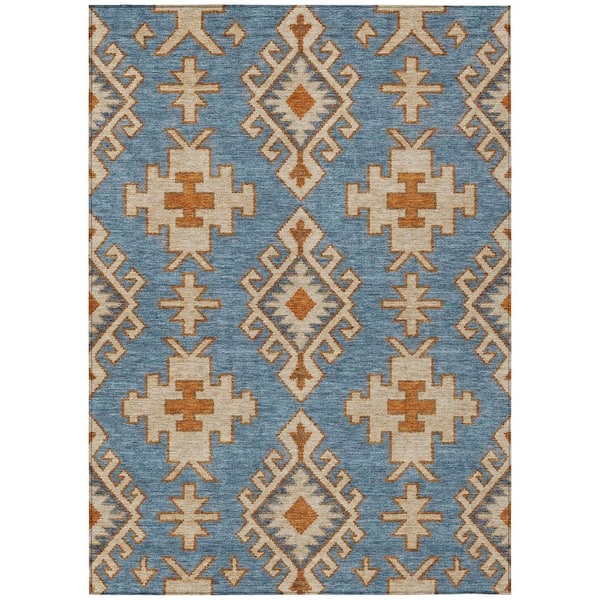 Chantille Machine Washable Indoor/Outdoor Abstract ACN3029 Denim 5 ft. x 7 ft. 6 in. Area Rug