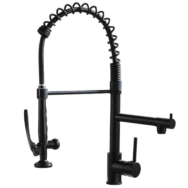 Aosspy Double-Handle Pull-Down Sprayer Kitchen Faucet in Matte Black
