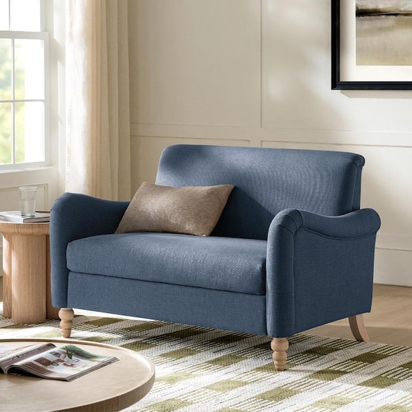 Ahlea 51 in. W Farmhouse Loveseat with Solid Wood Spindle Legs in Slate Blue