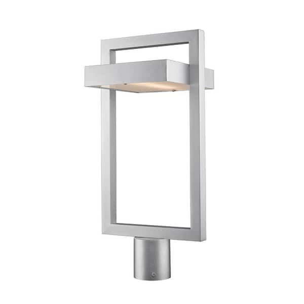Luttrel 1-Light 21.62 in. Silver Aluminum Hardwired Outdoor Post Light with Round Standard Fitter with Integrated LED