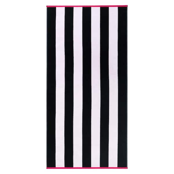Reversible Cabana Black/White to Pink/Green Geometric Cotton Single Beach Towel