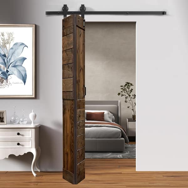 ISLIFE Patented Product S Style 24 in. x 84 in. Dark Walnut Solid Wood Bi-Fold Barn Door with Hardware Kit -Assembly Needed