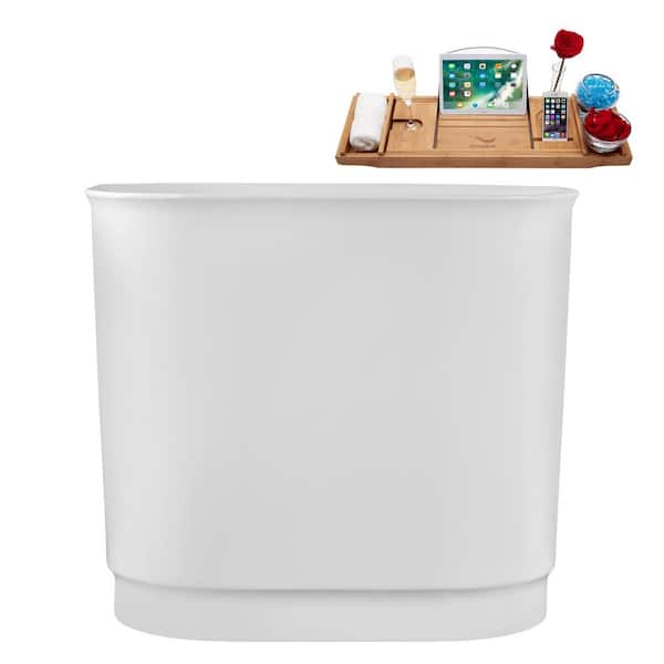 Streamline 40 in. x 32 in. Acrylic Freestanding Soaking Bathtub in Glossy White with Polished Chrome Drain, Bamboo Tray