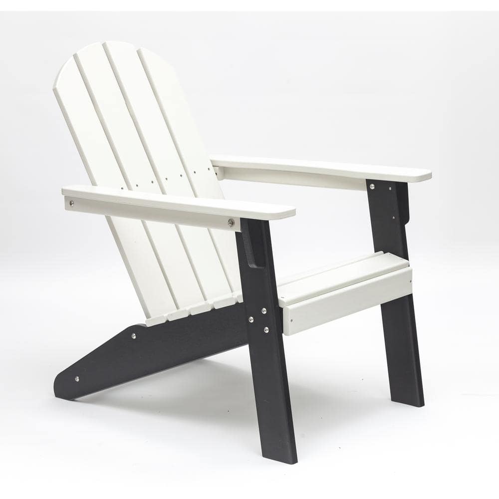 Classic White and Black Outdoor Adirondack Chair for Backyard and Lawn
