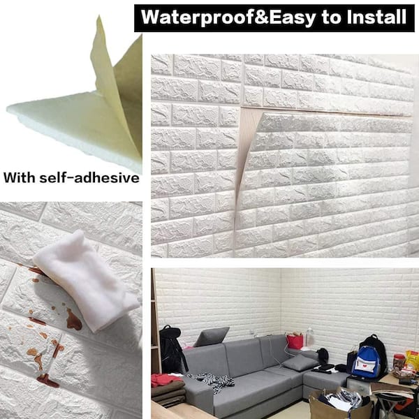 10-Pack White Peel and Stick Waterproof Foam 3D Wall Panels, 14.5 sq. ft. Printable Faux Brick Wallpaper Sticker