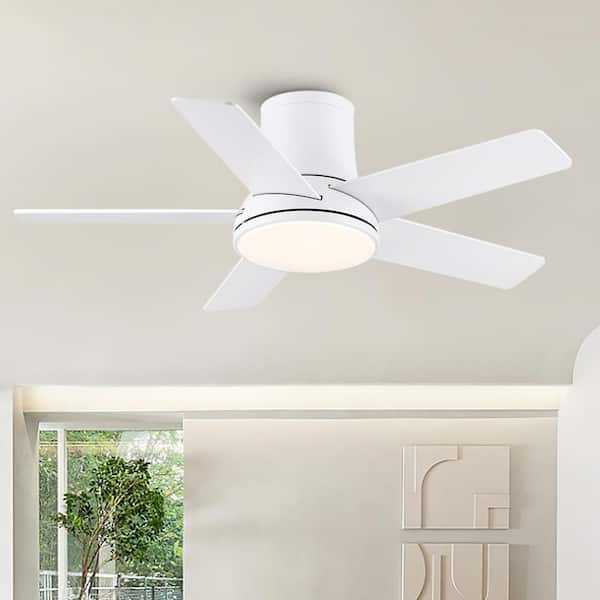 Amice 42 in. Indoor Matte White Flush Mount Ceiling Fan with Integrated LED, Remote Control and 5 Reversible Blades
