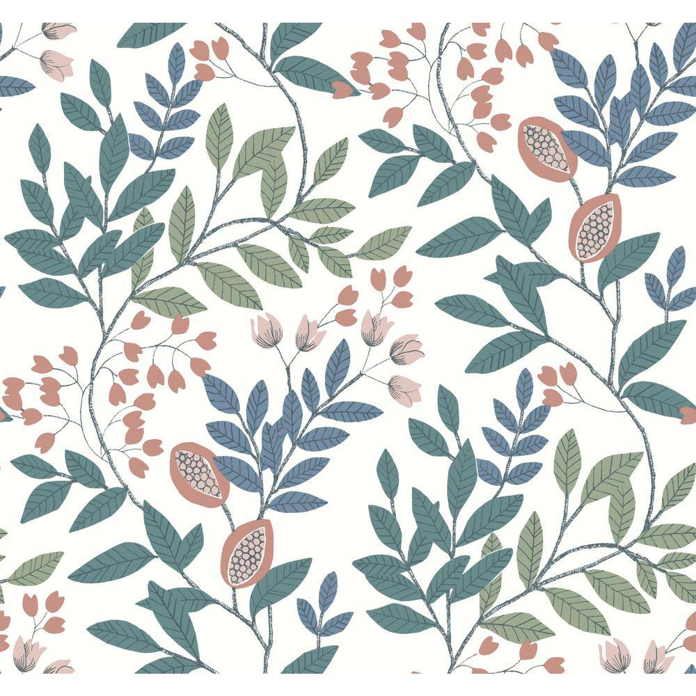 Eden Retreat White Pink Teal Floral Double Roll Wallpaper