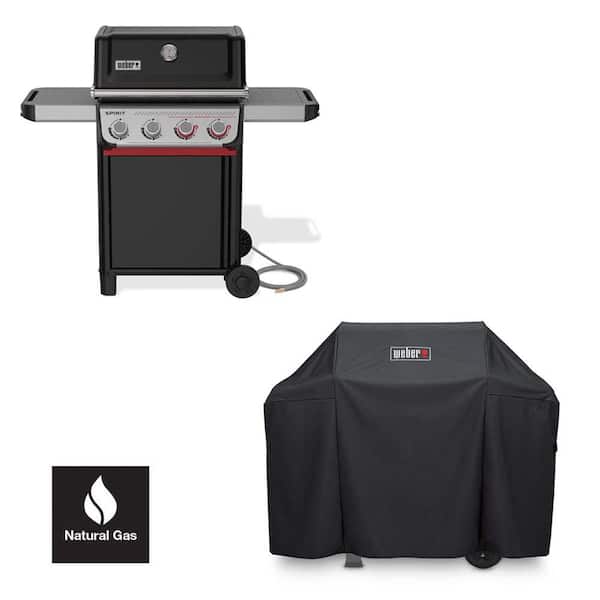 Spirit SB-E-425 4-Burner Natural Gas Grill in Black with Sear Zone, Weber Works Compatibility, and Grill Cover
