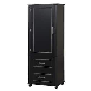 23 in. W x 15.9 in. D x 61.4 in. H Black Wood Freestanding Linen Cabinet with Drawer and Adjustable Shelf in Black