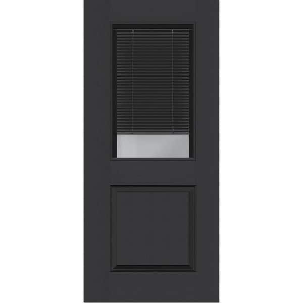Legacy 30 in. x 80 in. Universal Handing 1/2-Lite Clear Glass Noir Miniblind Black Finish Fiberglass Front Door Slab