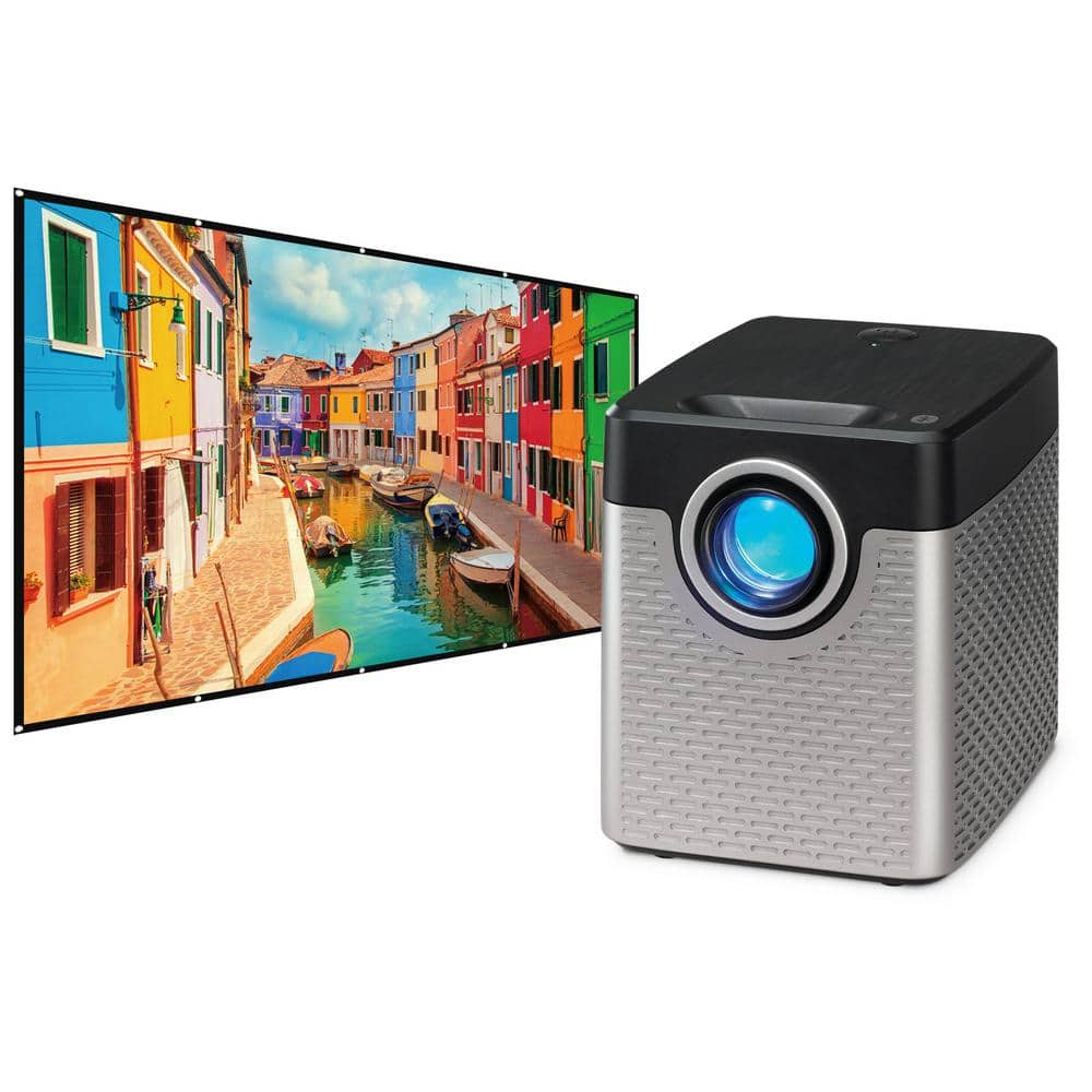 GPX 1280 x 720 LED Mini Projector with 1600-Lumens, Bluetooth with 120 in. Soft Projection Screen and Remote