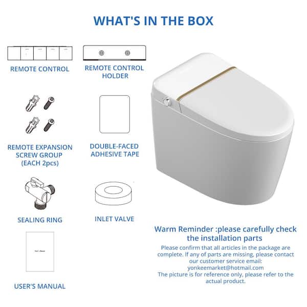 Relyblo Smart Elongated Bidet Toilet 1.27 GPF with Gold Edge White Finish