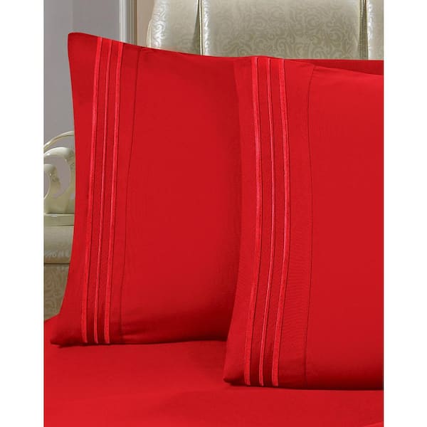 Elegant Comfort 1 Piece 18 inc Fitted Sheet King Red Solid 1500 Thread  Count Microfiber