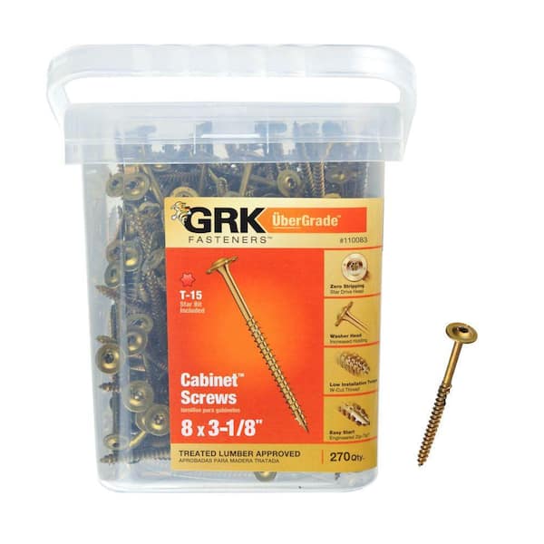 GRK Fasteners 8 in. x 3-1/8 in. Star Drive Washer Head Cabinet Wood Screw ( 270-Piece Per Pack)