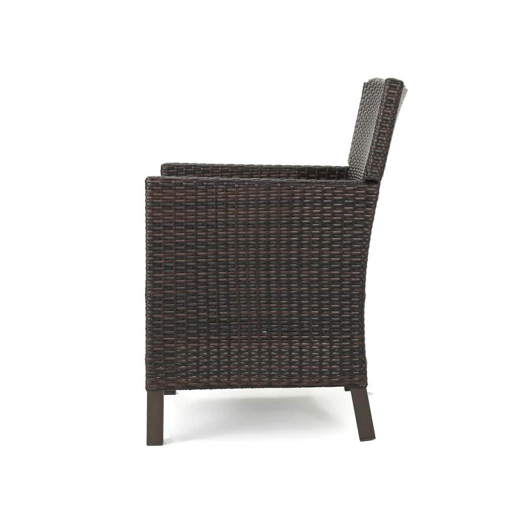 Cassie Multi-Brown Wicker Outdoor Dining Chairs with Light Brown Cushions