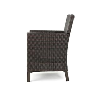 Cypress Multi-Brown Armed Faux Rattan Outdoor Dining Chair with Light Brown Cushions (4-Pack)